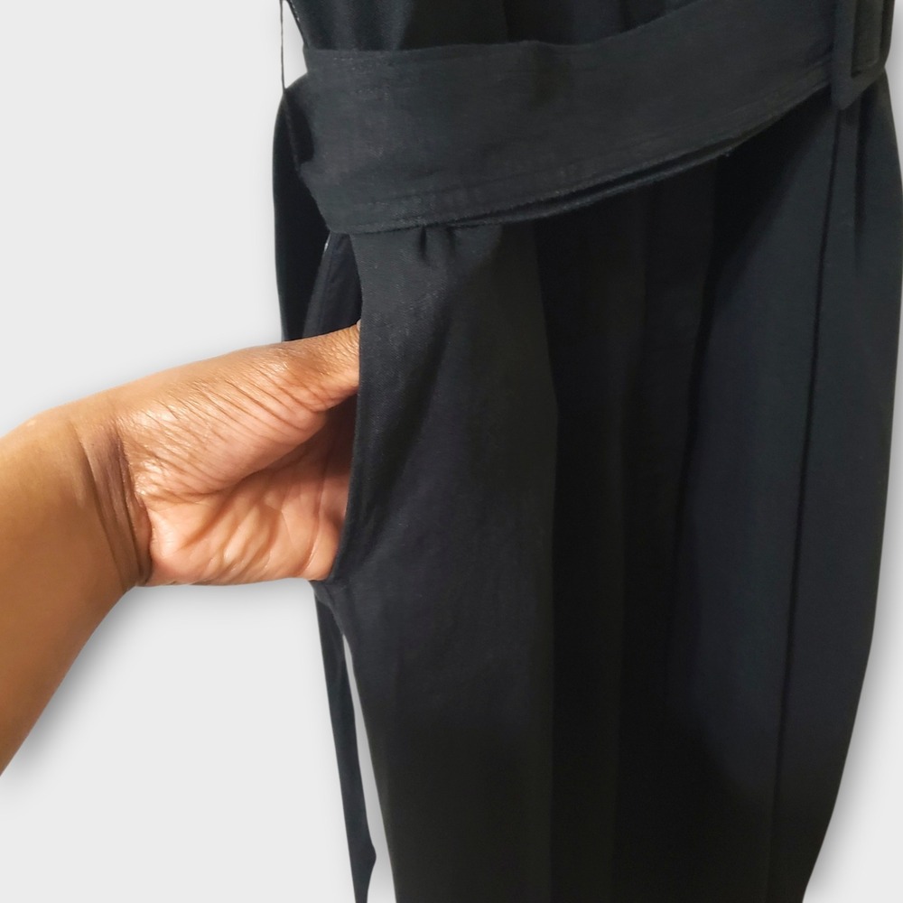 Banana Republic SS Drapey Linen Blend Belted Midi Shirt Dress Black M 451876-00 - Picture 4 of 11